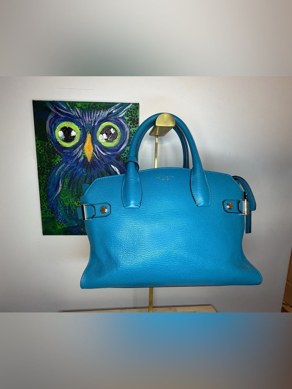 Henri Bendel Bright Blue Leather Dome Satchel - Designer Style EUC